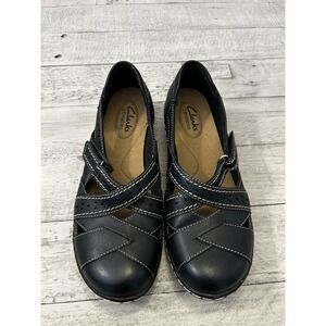 Clarks Ashland Black Leather Comfort Slip-On Loafers Shoes Womens Size 6W Wide